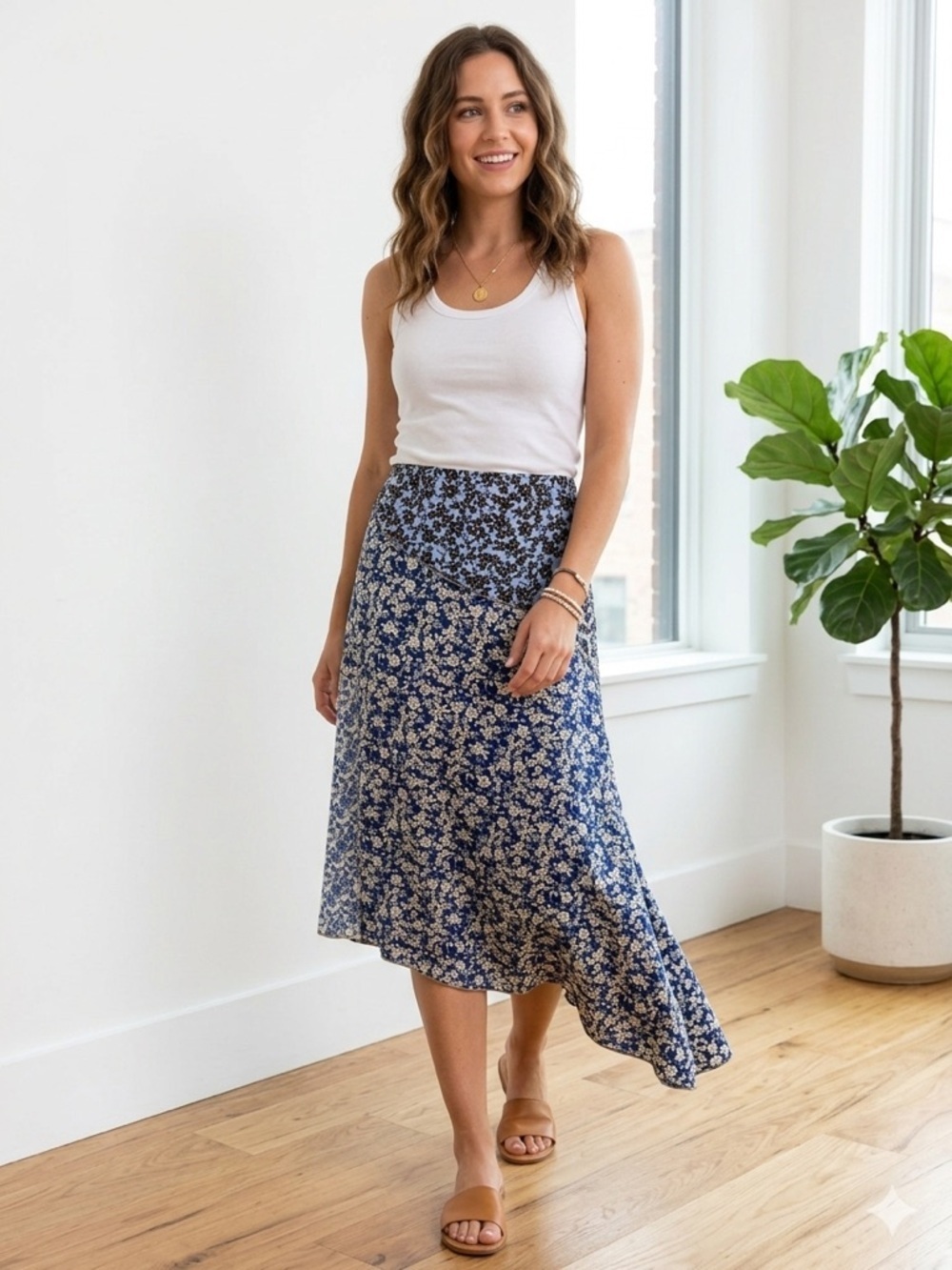 Philosophy Republic Clothing Floral Patchwork Asymmetrical Midi Skirt S/M